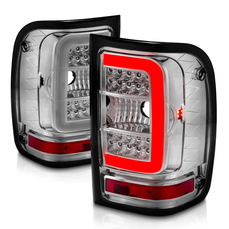 ANZO 2001-2011 Ford Ranger LED Tail Lights w/ Light Bar Chrome Housing Clear Lens Tail Lights ANZO