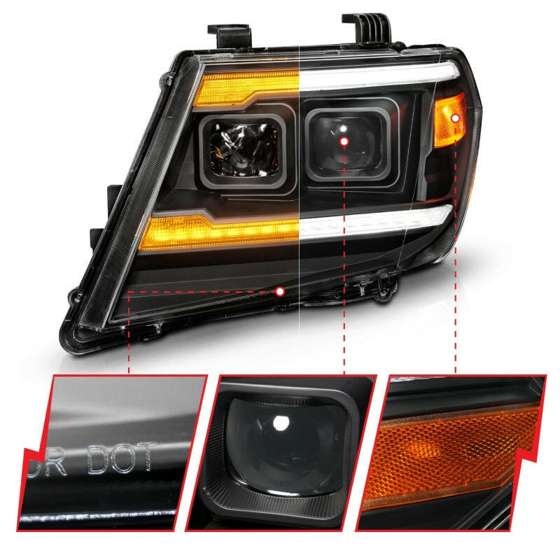 ANZO 09-20 Nissan Frontier Black Projector Plank Style DRL w/ Switchback & Sequential LED DRL Headlights ANZO