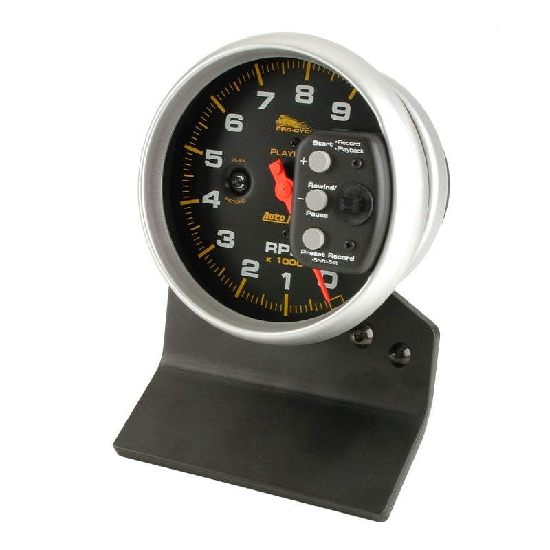 Autometer Pro-Cycle Gauge Tach 5in 9K Rpm Pedestal W/ Rpm Playback Black Gauges AutoMeter