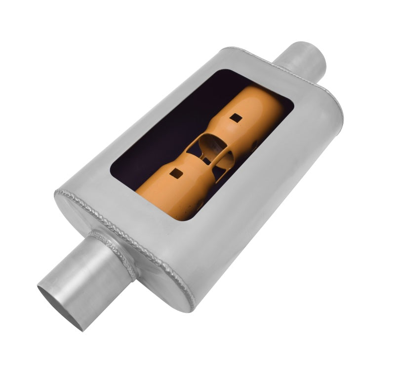 Gibson MWA Superflow Center/Center Oval Muffler - 4x9x14in/2.25in Inlet/2.25in Outlet - Stainless Muffler Gibson