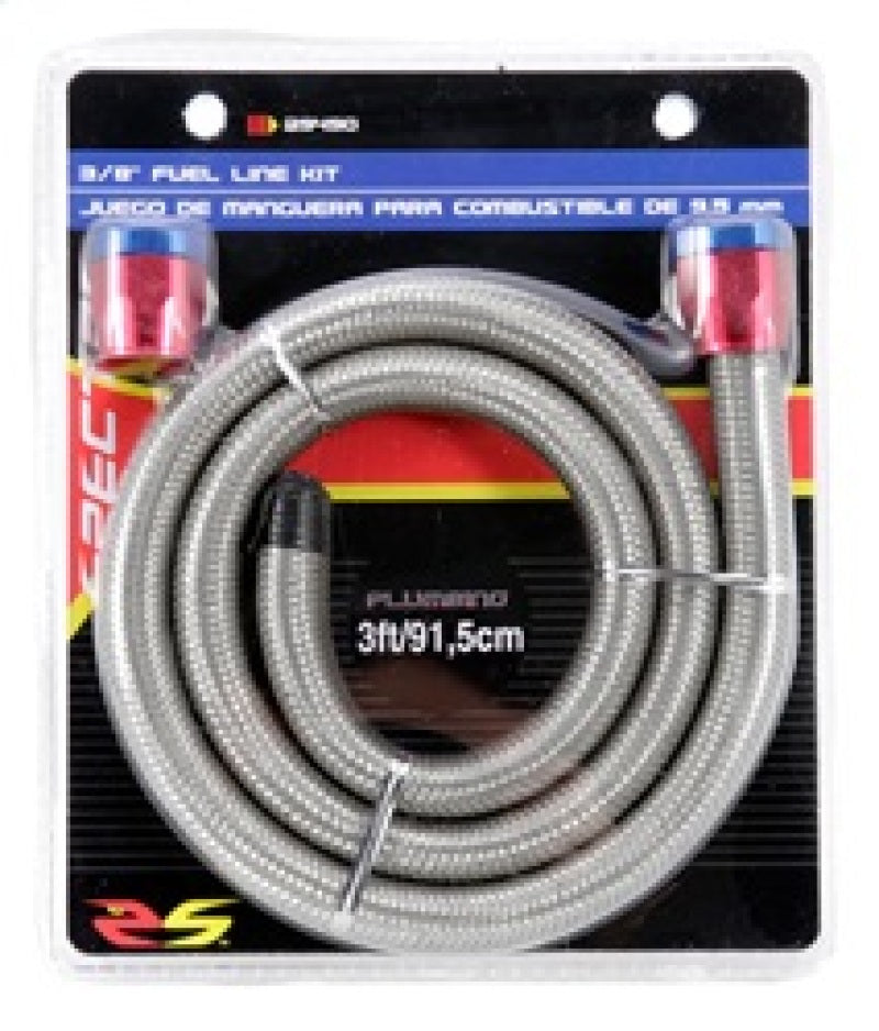 Spectre Stainless Steel Flex Fuel Line 3/8in. ID - 3ft. w/Clamps Red/Blue Fuel Lines Spectre