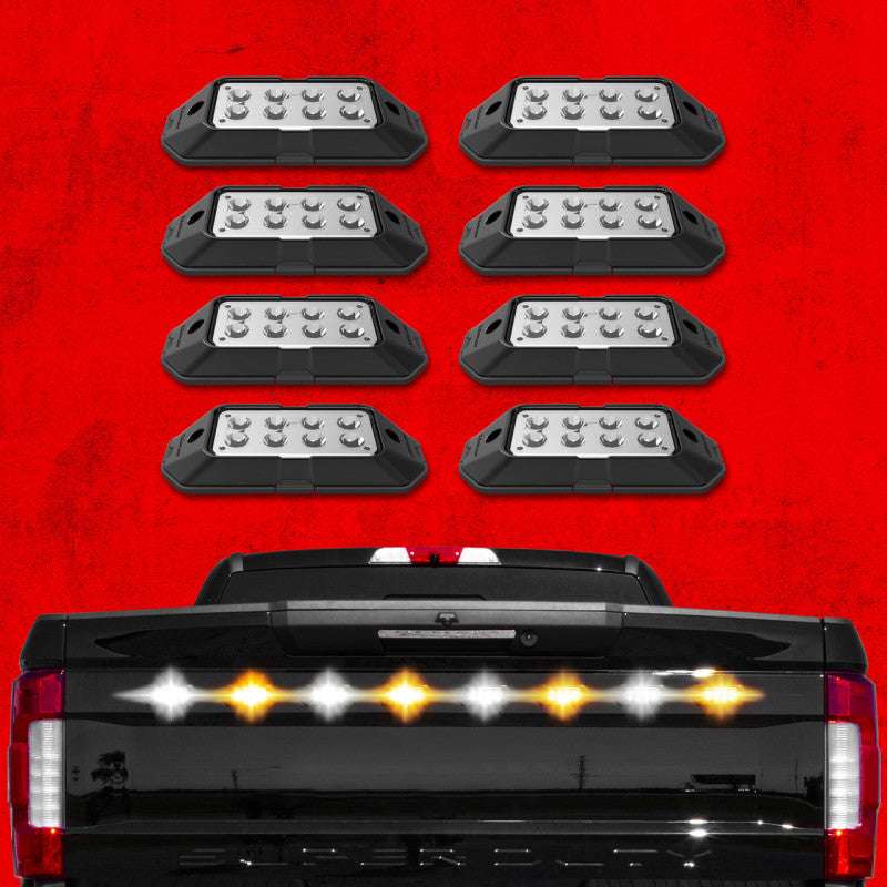 XK Glow Strobe Pod Lights w/ Traffic Modes Ultra LEDs Multiple Modes + Solid On - Red + Blue 8pc Light Bars & Cubes XKGLOW