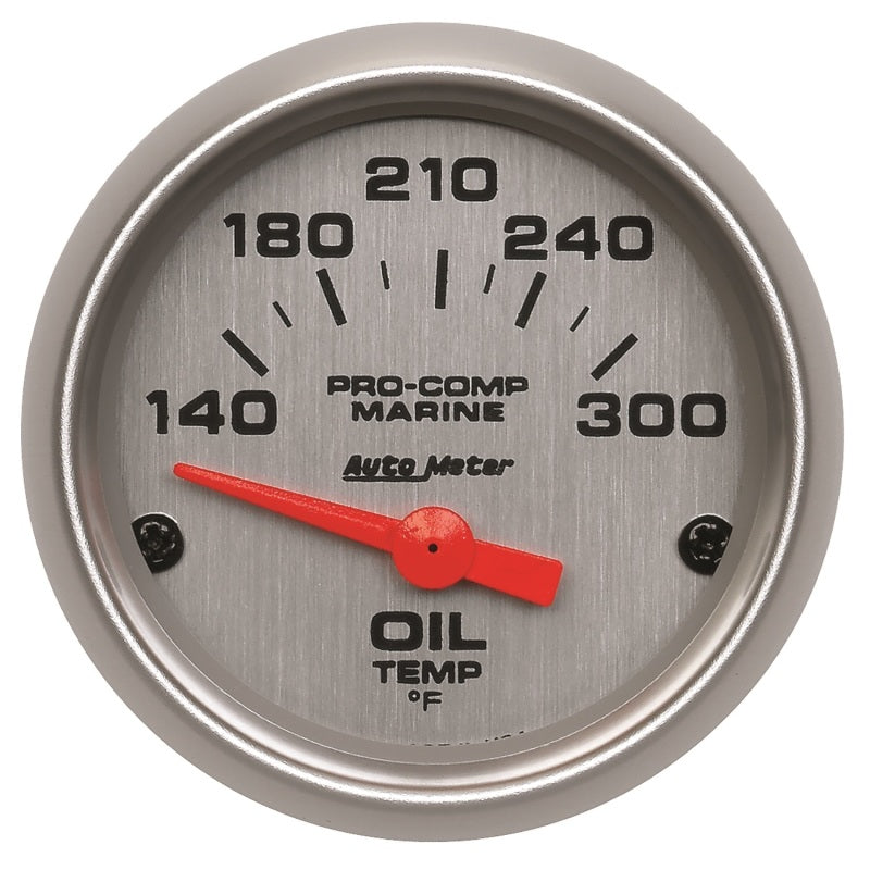 Autometer Marine Silver Ultra-Lite 2-1/16in Electric Oil Temperature Gauge 140-300 Deg F Gauges AutoMeter