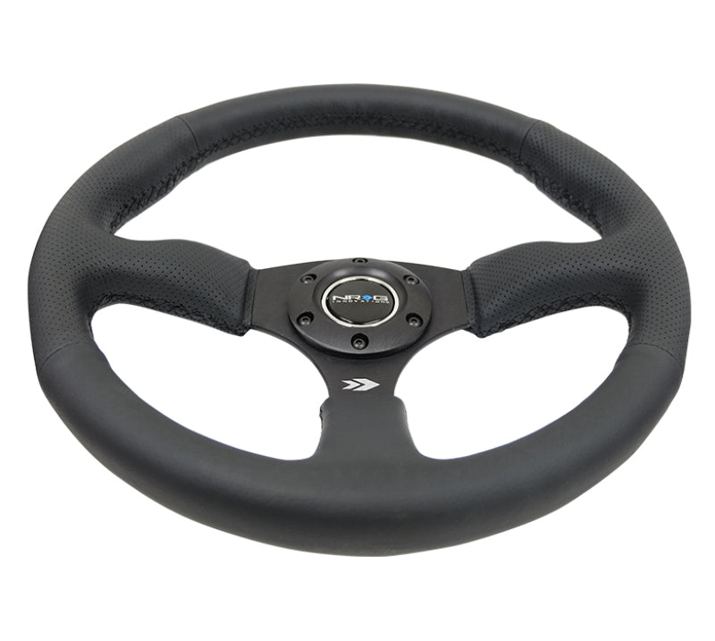NRG Reinforced Steering Wheel (350mm / 2.5in. Deep) Blk Leather Comfort Grip w/5mm Matte Blk Spokes Steering Wheels NRG