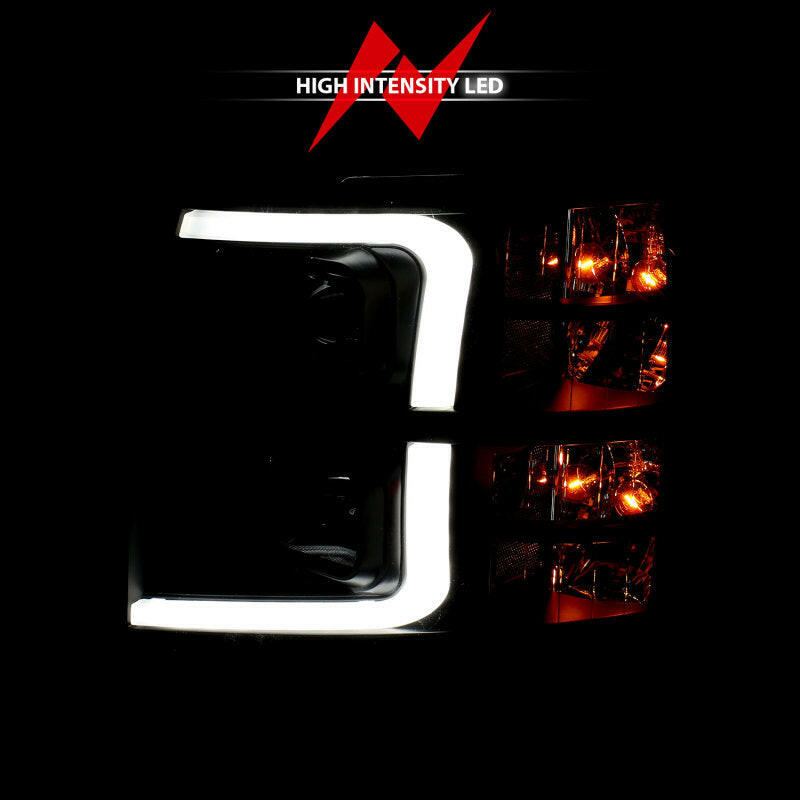 ANZO 07-13 Chevrolet Silverado 3500 Projector Headlights - Black Amber Headlights ANZO