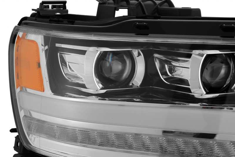 AlphaRex 19-20 Dodge Ram 1500 LUXX LED Proj Headlights Plank Chrome w/Activ Light/Seq Signal/DRL Headlights AlphaRex