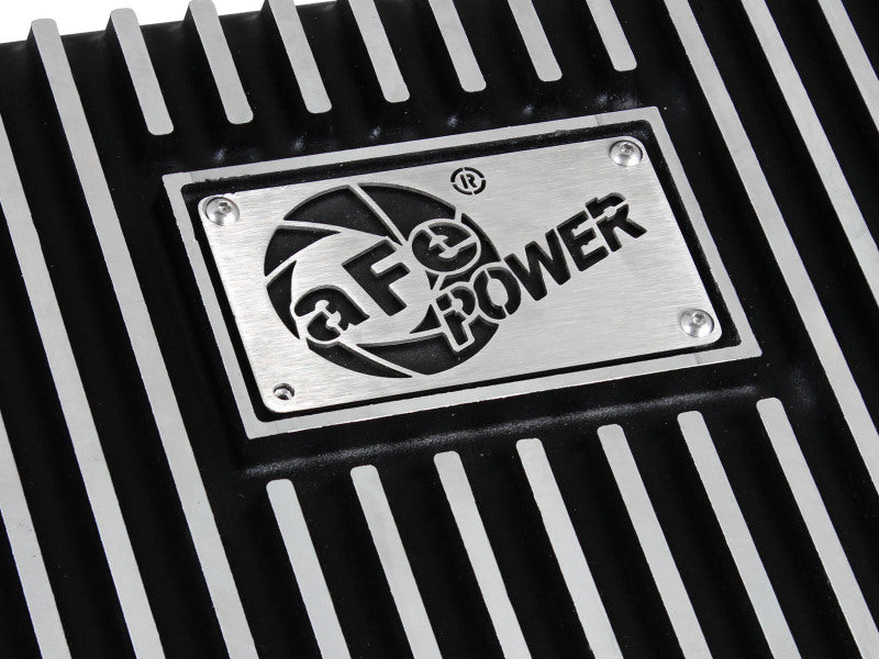 aFe POWER Transmission Pan Ford Trucks 80-92 (AOD Transmission)- Black w/ Machined Fins Diff Covers aFe