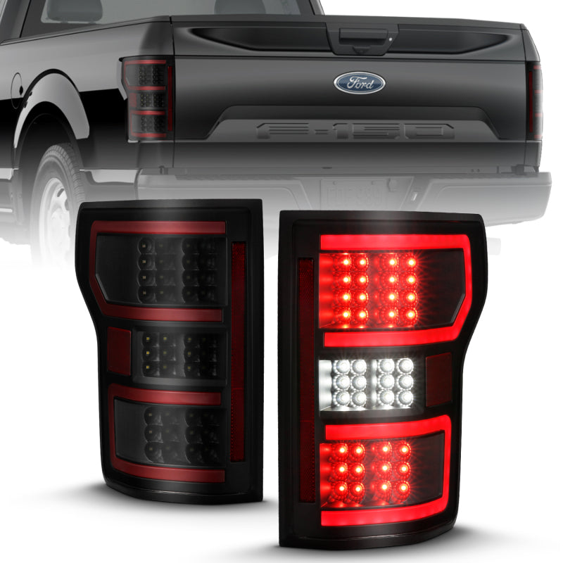ANZO 18-19 Ford F-150 LED Taillight Black Housing Clear Lens Red Light Bar W/Sequential Tail Lights ANZO