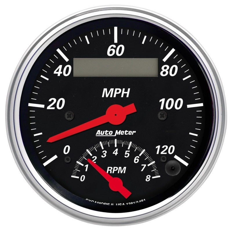 AutoMeter Gauge Tach/Speedo 3-3/8in. 120MPH & 8K RPM Elec. Program. Designer Blk Gauges AutoMeter