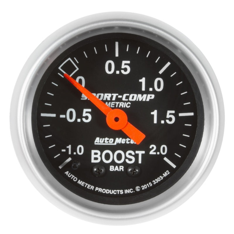 Autometer Sport-Comp Gauge Vac/Boost 2 1/16in -1 - +2 Bar Mechanical Sport-Comp Gauges AutoMeter