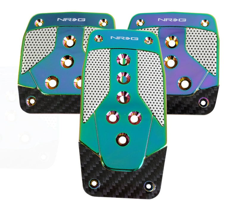 NRG Aluminum Sport Pedal M/T - Neochrome w/Black Carbon Pedal Covers NRG