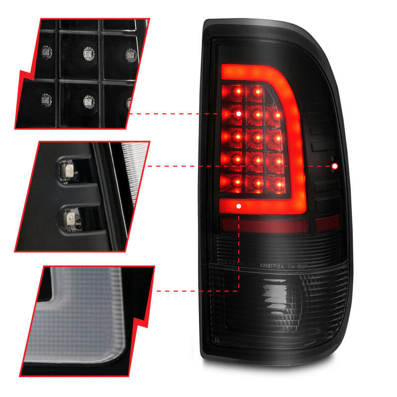 ANZO 1997-2003 Ford F-150 LED Tail Lights w/ Light Bar Black Housing Smoke Lens Tail Lights ANZO