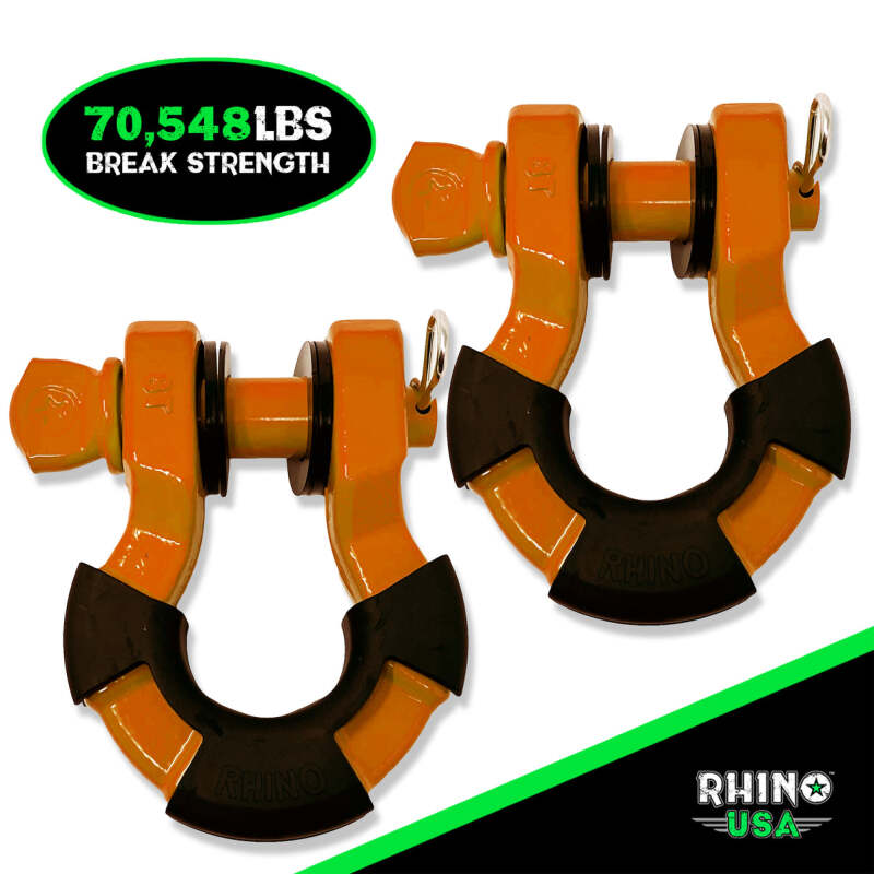 Rhino USA 8T Super Shackle 2-Pack (Orange) Shackle Kits Rhino USA