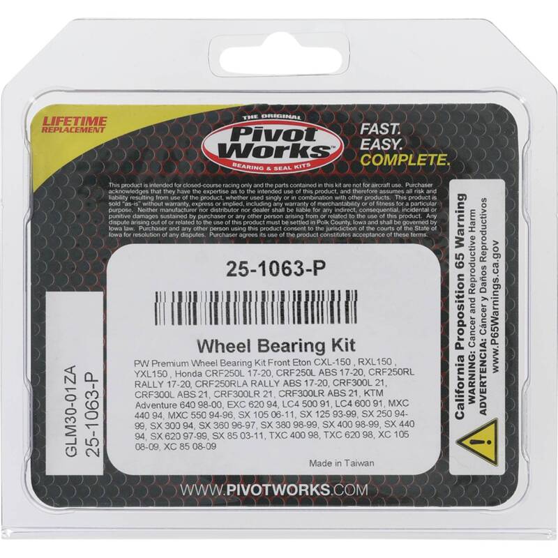 Pivot Works E-TON, Honda, KTM Wheel Bearing Kit Premium Bearings Control Arms Pivot Works