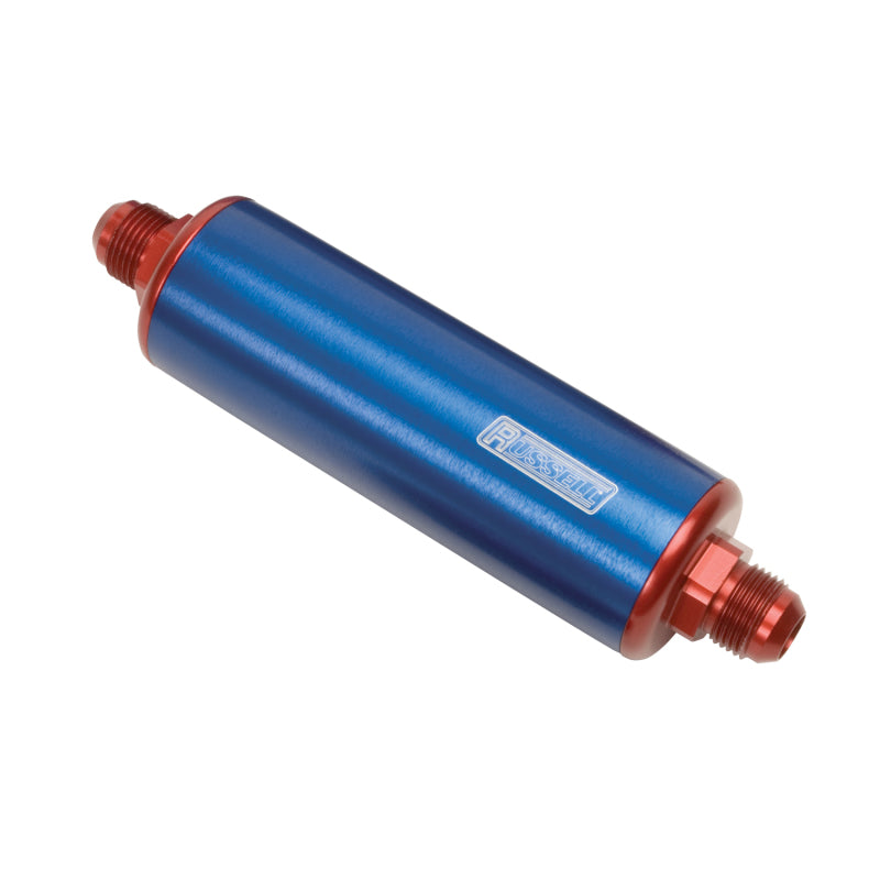 Russell Performance Red/Blue Anodized Aluminum (8-1/4in Length -10 to -12 male inlet/outlet) Fuel Filters Russell