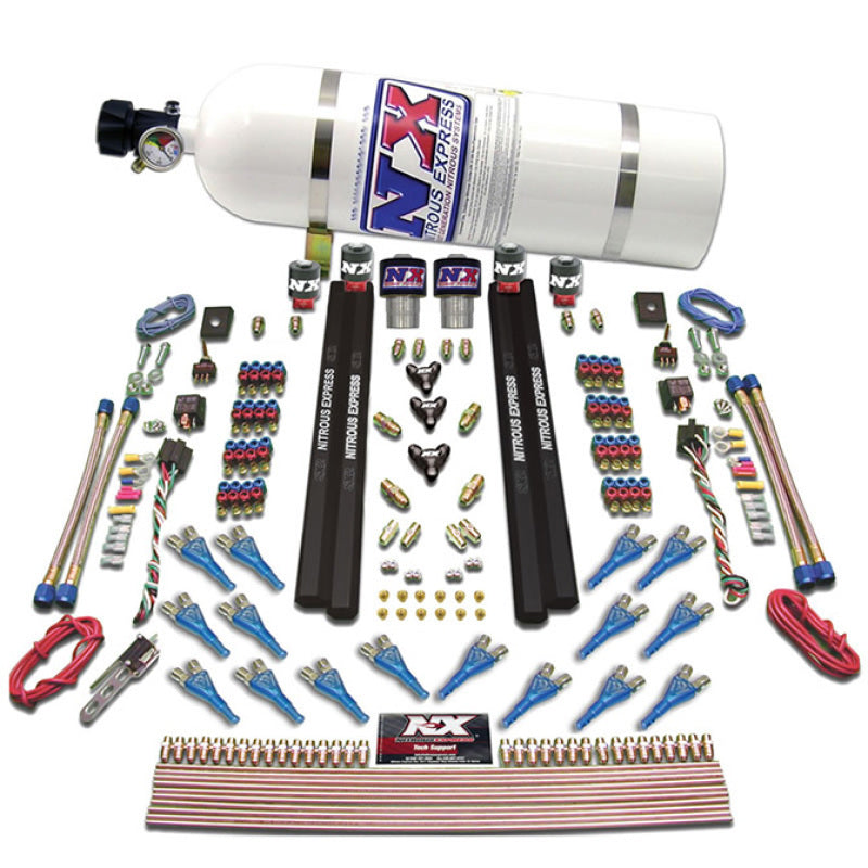 Nitrous Express Shark Dual Stage/Gas/Rails 16 Nozzles Nitrous Kit (200-1200HP) w/10lb Bottle Nitrous Systems Nitrous Express