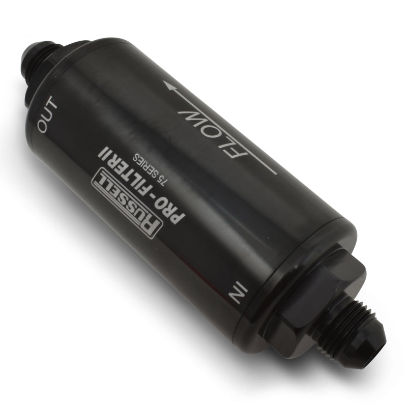 Russell Performance Profilter Fuel Filter 6.25in Long 10 Micron -6AN Inlet -10AN Outlet - Black Fuel Filters Russell