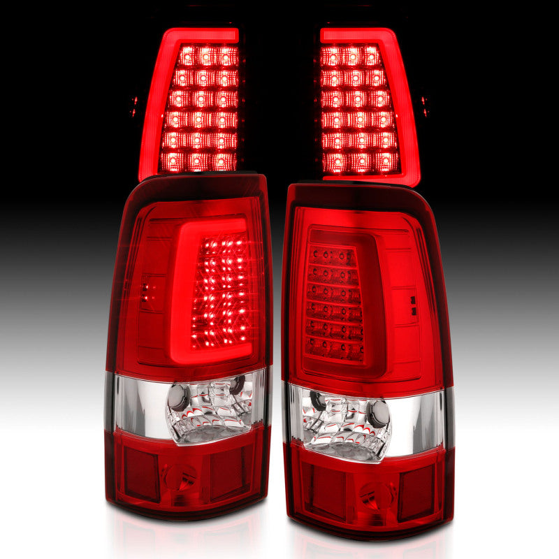 ANZO 1999-2002 Chevy Silverado 1500 LED Taillights Plank Style Chrome With Red/Clear Lens Tail Lights ANZO