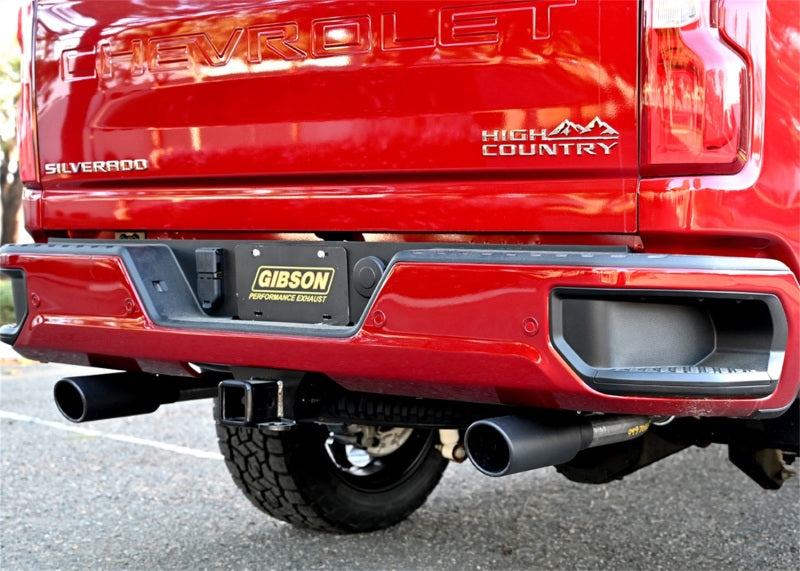 Gibson 20-21 Chevy Silverado 6.6L 2.5in Cat-Back Dual Split Exhaust System Stainless - Black Elite Catback Gibson