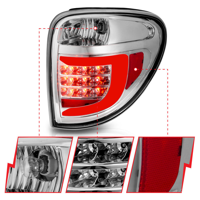 ANZO 2004-2007 Dodge Grand Caravan LED Tail Lights w/ Light Bar Chrome Housing Clear Lens Tail Lights ANZO