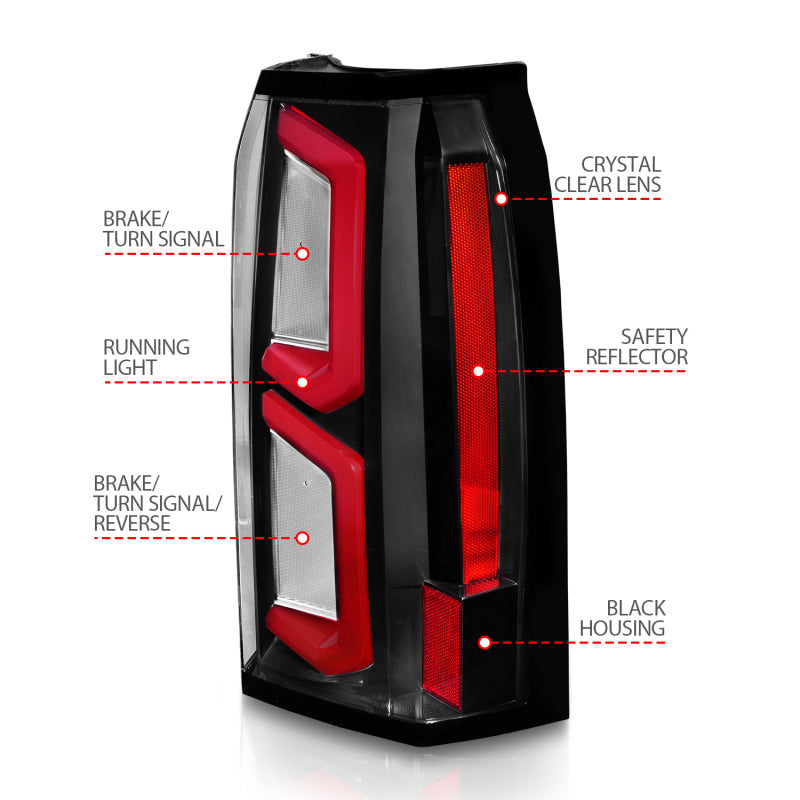 ANZO 2015-2020 Chevrolet Tahoe LED Tail Lights w/ Light Bar Black Housing Clear Lens Tail Lights ANZO