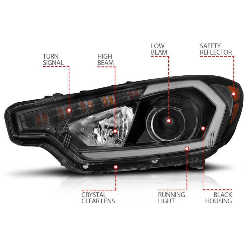 ANZO 2014-2016 Kia Forte Projector Headlights w/ Light Bar Black Housing w/ DRL Headlights ANZO