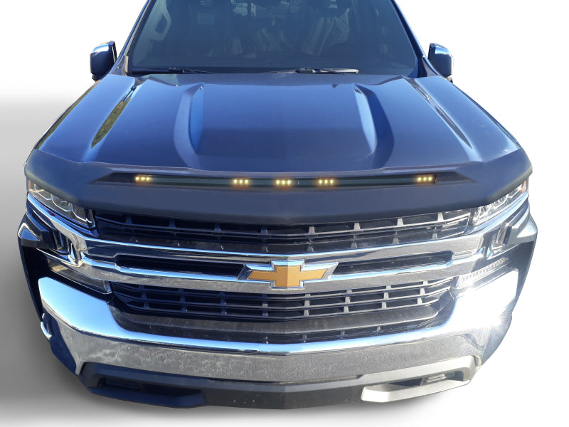 AVS 22-23 Chevy Silverado 1500 (Excl. ZR2/LT TB) Aeroskin Low Profile Hood Shield w/Lgt - Blk Hood Deflectors AVS