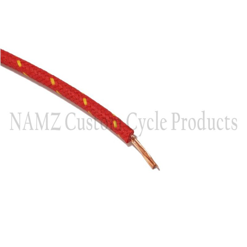 NAMZ OEM Color Cloth-Braided Wire 25ft. Pack 16g - Red w/Yellow Tracer Wire Loom NAMZ