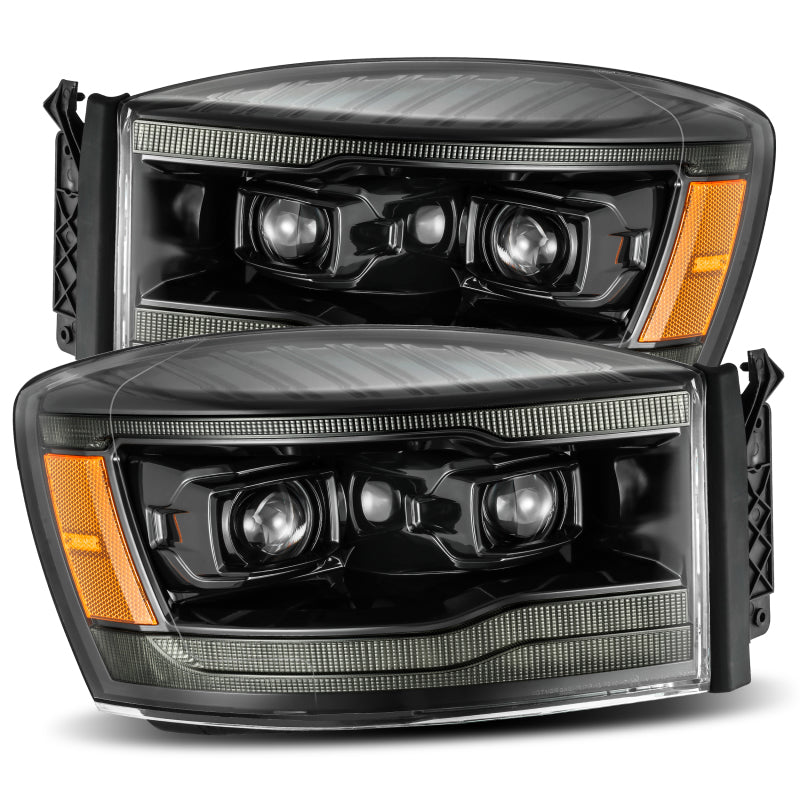 AlphaRex 06-08 Dodge Ram 1500HD LUXX LED Projector Headlights Plank Style Alpha Blk w/Seq Signal/DRL Headlights AlphaRex