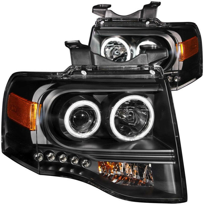 ANZO 2007-2014 Ford Expedition Projector Headlights w/ Halo Black Headlights ANZO