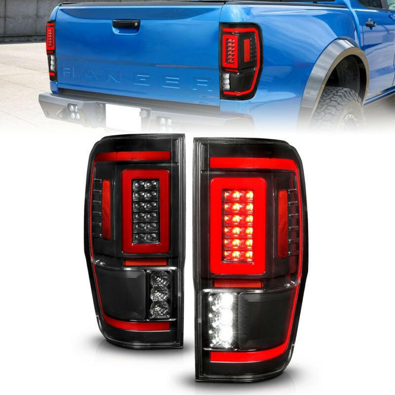 ANZO 19-22 Ford Ranger Full LED Taillights w/ Lightbar Sequential Signal Black Housing/Clear Lens Tail Lights ANZO