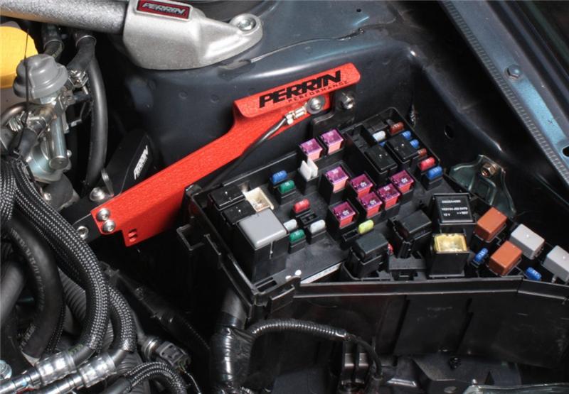 PERRIN 08-14 Subaru STI / 07-09 Legacy GT & OBXT Master Cylinder Bracket - Red Hardware - Singles Perrin Performance