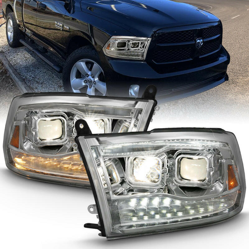 ANZO 2009-2018 Dodge Ram 1500 Projector H.L. Switchback Black Amber Headlights ANZO