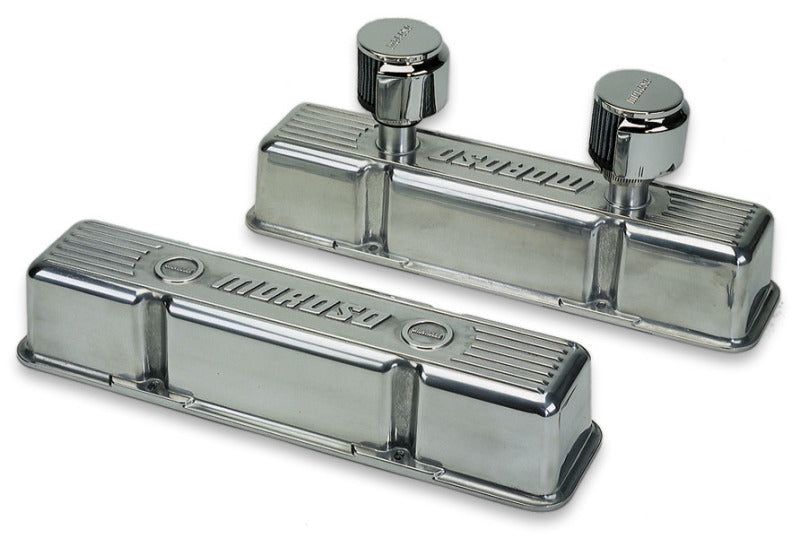 Moroso Chevrolet Small Block Valve Cover - 1 Cover w/2 Breathers - Polished Aluminum - Pair Valve Covers Moroso