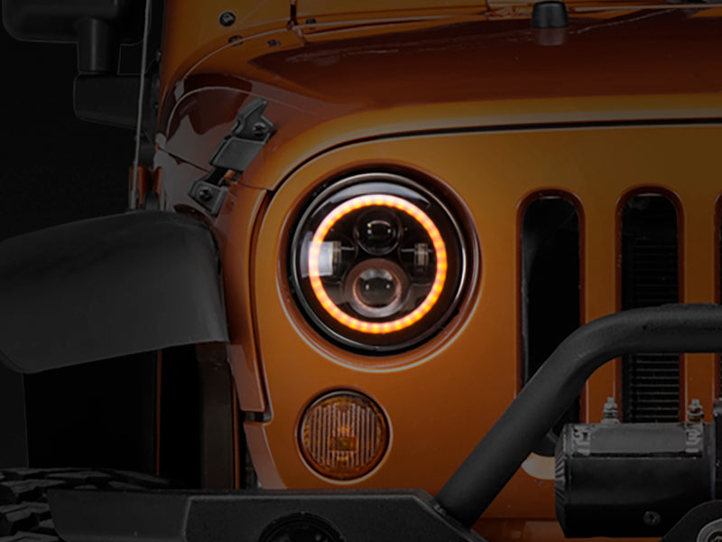 Raxiom 97-18 Jeep Wrangler TJ/JK Axial Halo Headlights w/ DRL Amber Signals- Blk Hsng (Clear Lens) Headlights Raxiom