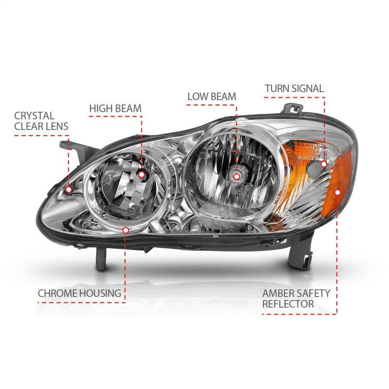 ANZO 2005-2008 Toyota Corolla Crystal Headlight Chrome Amber Headlights ANZO