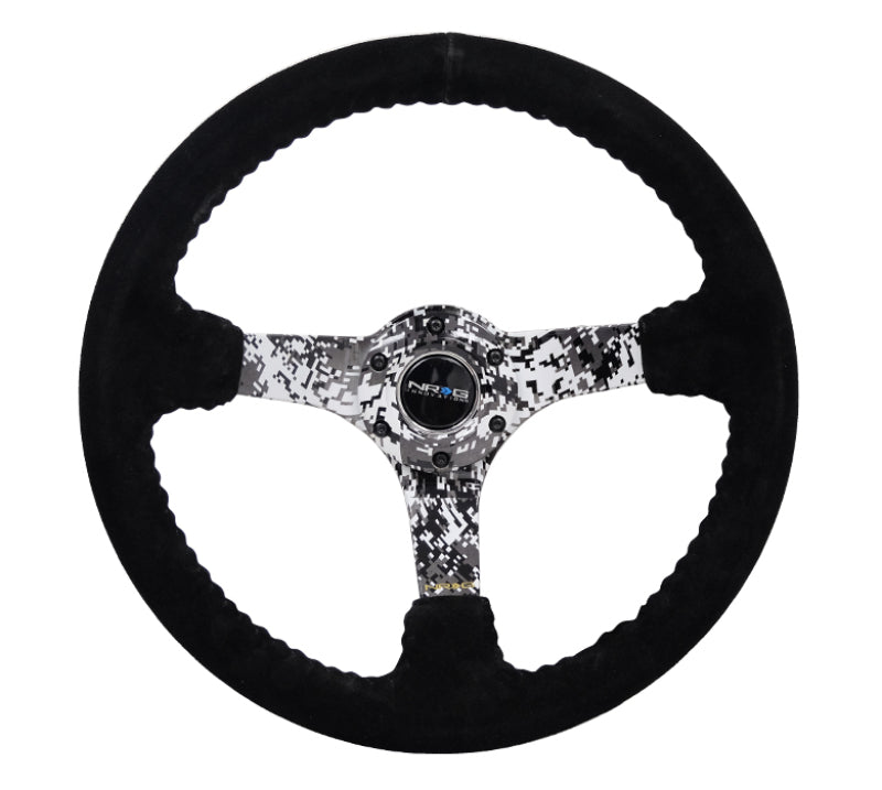 NRG Reinforced Steering Wheel (350mm / 3in. Deep) Blk Suede w/Hydrodipped Digi-Camo Spokes Steering Wheels NRG
