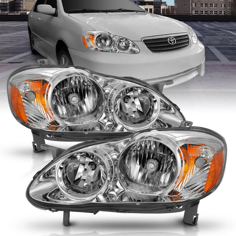 ANZO 2005-2008 Toyota Corolla Crystal Headlight Chrome Amber Headlights ANZO