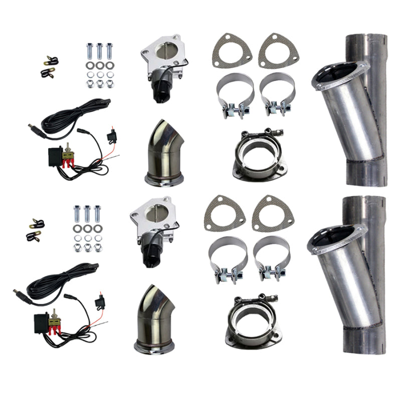 Granatelli 2.25in Alum Mild Steel Electronic Dual Slip Fit Exhaust Cutout w/Band Clamps Exhaust Cutouts Granatelli Motor Sports