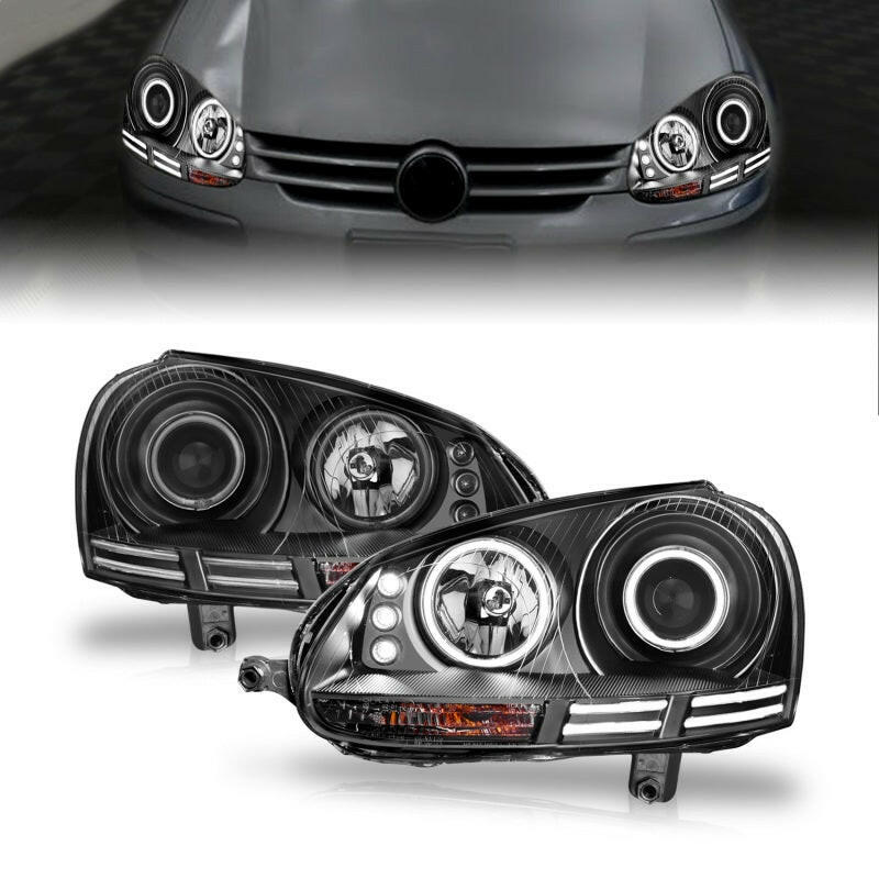 ANZO 2006-2009 Volkswagen Rabbit Projector Headlights w/ Halo Black (CCFL) Headlights ANZO
