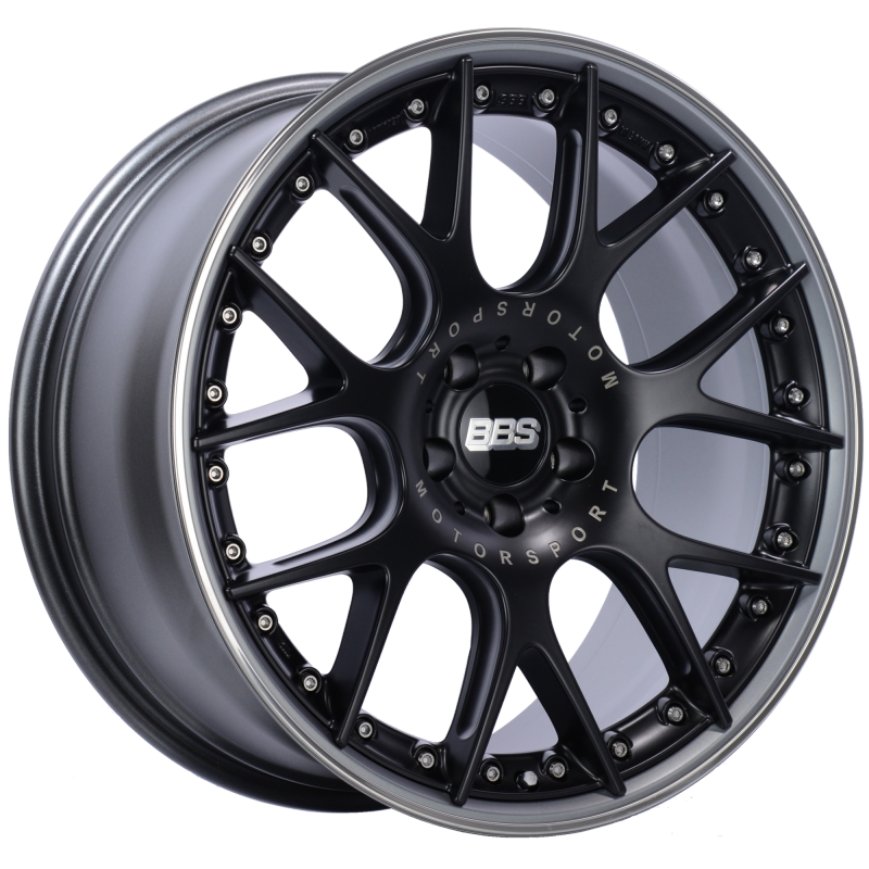 BBS CH-RII 20x9 5x120 ET25 Satin Black Center Platinum Lip SS Rim Prot Wheel -82mm PFS/Clip Req Wheels - Cast BBS