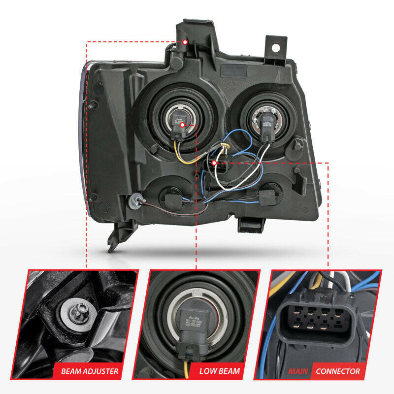 ANZO 2007-2014 Chevrolet Tahoe/Suburban Crystal Headlights Black Headlights ANZO