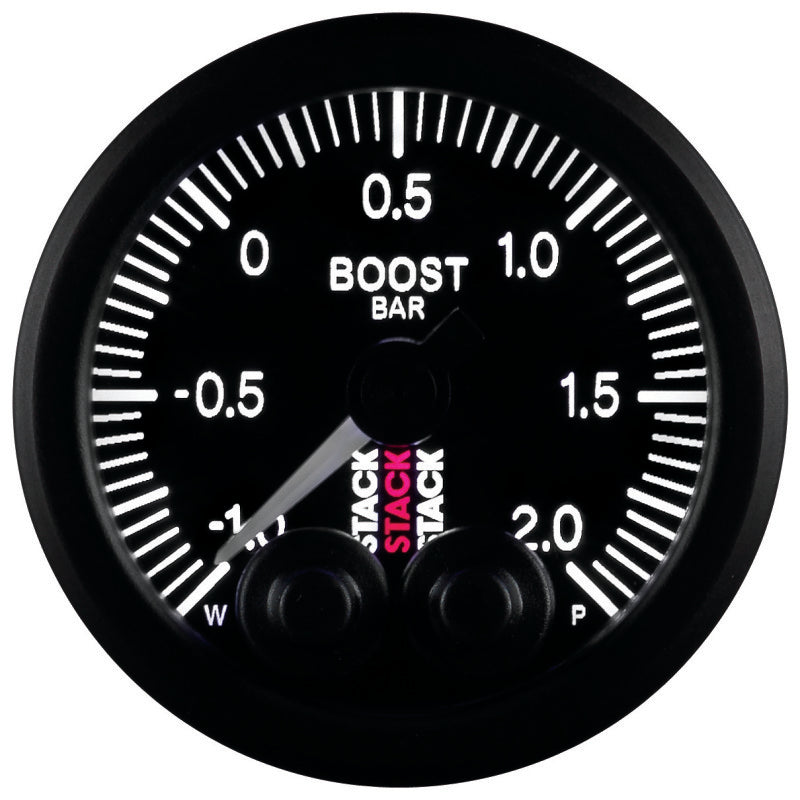 Autometer Stack 52mm -1 to +2 Bar (Incl T-Fitting) Pro-Control Boost Pressure Gauge - Black Gauges AutoMeter