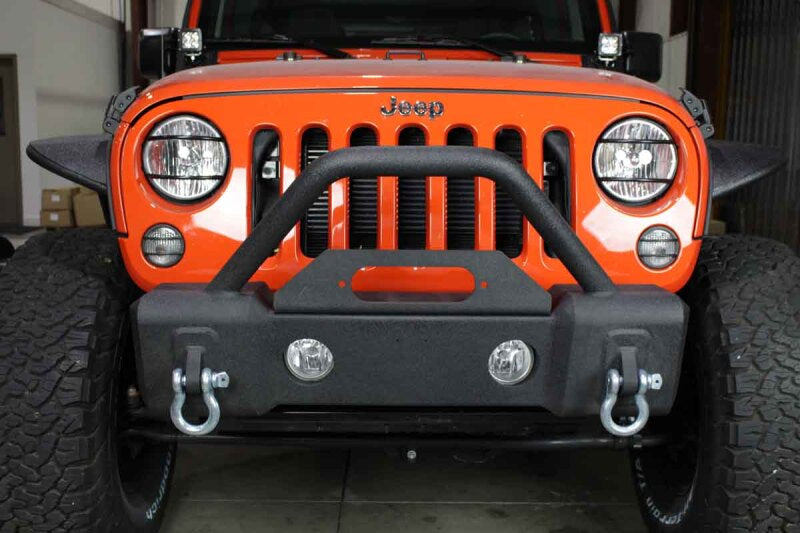 Fishbone Offroad 07-18 Jeep Wrangler JK Stubby Bumper W/Tube Guard - Black Texured Powdercoated Bumpers - Steel Fishbone Offroad
