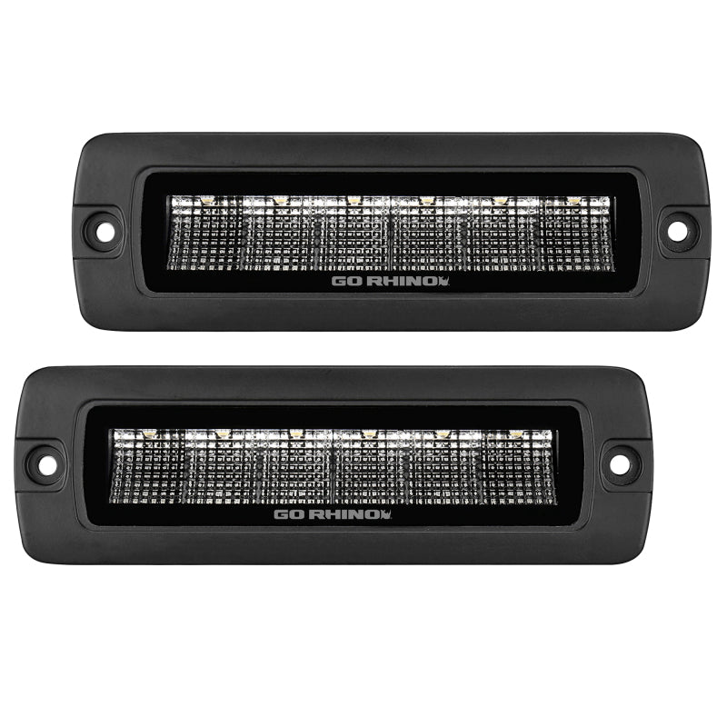 Go Rhino Xplor Blackout Series Sixline LED Flood Light Kit (Flush Mount) - Blk (Pair) Light Bars & Cubes Go Rhino