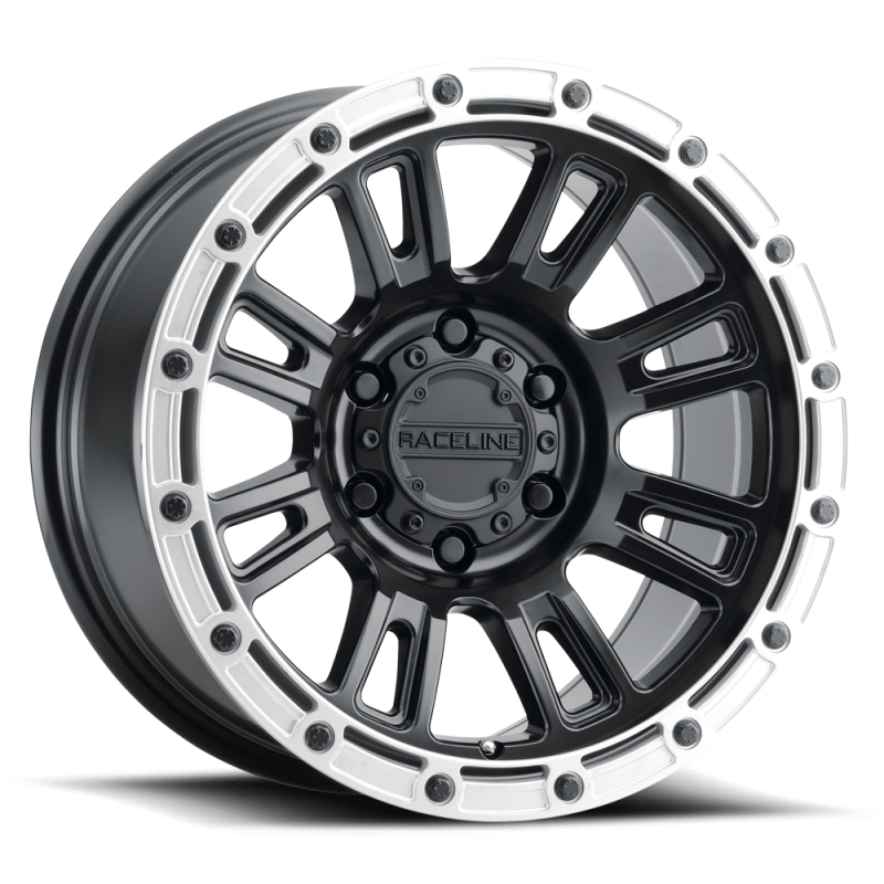 Raceline 956BS Compass 17x8in / 5x114.3 BP / 30mm Offset / 72.62mm Bore - Black & Silver Lip Wheel Wheels - Cast Raceline