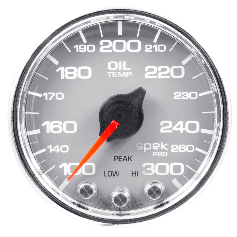 Autometer Spek-Pro Gauge Oil Temp 2 1/16in 300f Stepper Motor W/Peak & Warn Slvr/Chrm Gauges AutoMeter