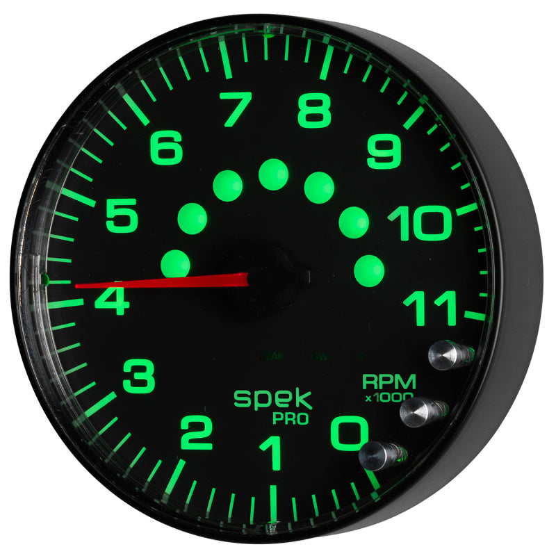 Autometer Spek-Pro Gauge Tachometer 5in 11K Rpm W/Shift Light & Peak Mem Black/Black Gauges AutoMeter