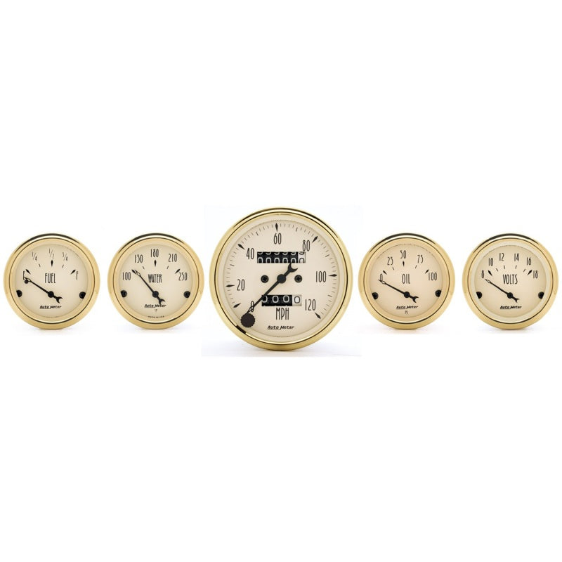 Autometer Golden Oldies 5 piece Kit (Mech Speed/Elec Oil Press/Water Temp/Volt/Fuel Level) Gauges AutoMeter