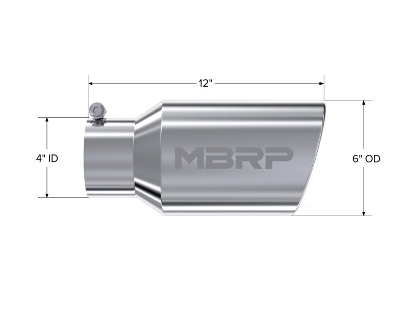 MBRP Universal Tip 6 O.D. Angled Rolled End 4 inlet 12 length Steel Tubing MBRP